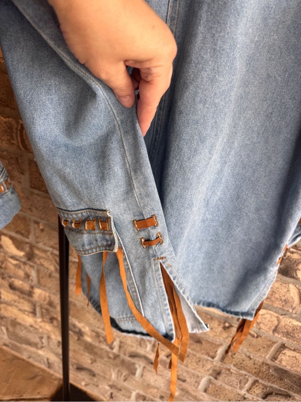 Vintage AT Sport Denim Jacket S Fringe Western Southwestern Boho Oversized - Picture 8 of 16